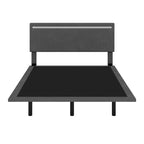 Cadre de lit plateforme flottant en velours gris/beige, tête de lit capitonnée, taille double/grand lit, 1-2 personnes