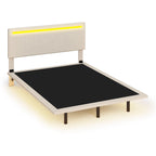 Cadre de lit plateforme flottant en velours gris/beige, tête de lit capitonnée, taille double/grand lit, 1-2 personnes