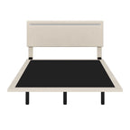 Cadre de lit plateforme flottant en velours gris/beige, tête de lit capitonnée, taille double/grand lit, 1-2 personnes