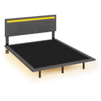 Cadre de lit plateforme flottant en velours gris/beige, tête de lit capitonnée, taille double/grand lit, 1-2 personnes