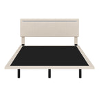 Cadre de lit plateforme flottant en velours gris/beige, tête de lit capitonnée, taille double/grand lit, 1-2 personnes