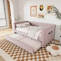 Lit de repos capitonné en velours rose/vert avec lit gigogne, deux places, pour 2 personnes