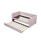 Lit de repos capitonné en velours rose/vert avec lit gigogne, deux places, pour 2 personnes