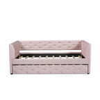 Lit de repos capitonné en velours rose/vert avec lit gigogne, deux places, pour 2 personnes