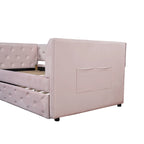 Lit de repos capitonné en velours rose/vert avec lit gigogne, deux places, pour 2 personnes