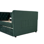 Lit de repos capitonné en velours rose/vert avec lit gigogne, deux places, pour 2 personnes