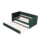 Lit de repos capitonné en velours rose/vert avec lit gigogne, deux places, pour 2 personnes