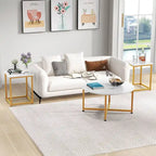 Ensemble de 3 tables basses (ronde et carrée) en noyer/blanc/gris et noir pour salon