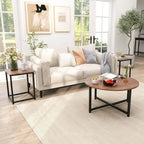 Ensemble de 3 tables basses (ronde et carrée) en noyer/blanc/gris et noir pour salon
