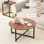 Ensemble de 3 tables basses (ronde et carrée) en noyer/blanc/gris et noir pour salon
