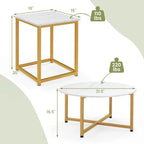 Ensemble de 3 tables basses (ronde et carrée) en noyer/blanc/gris et noir pour salon