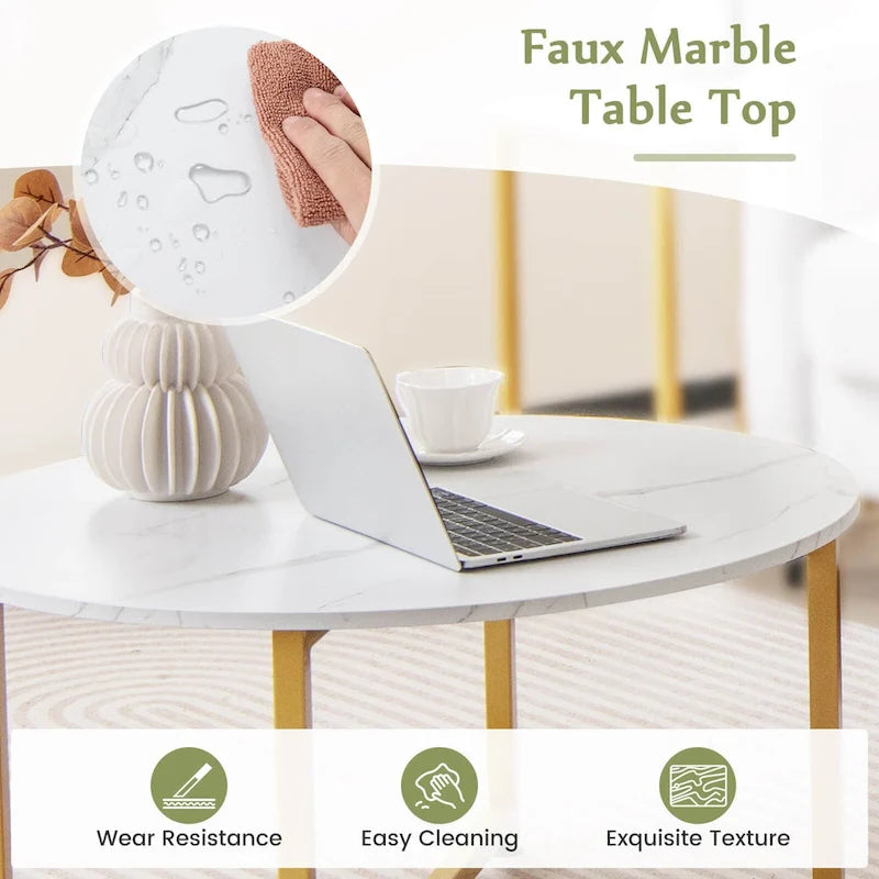 Ensemble de 3 tables basses (ronde et carrée) en noyer/blanc/gris et noir pour salon