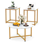 Ensemble de 3 tables basses (ronde et carrée) en noyer/blanc/gris et noir pour salon