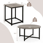 Ensemble de 3 tables basses (ronde et carrée) en noyer/blanc/gris et noir pour salon