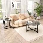 Ensemble de 3 tables basses (ronde et carrée) en noyer/blanc/gris et noir pour salon