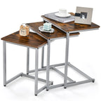 Lot de 3 tables d'appoint gigognes en forme de C, empilables, gris