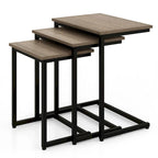 Lot de 3 tables d'appoint gigognes en forme de C, empilables, gris