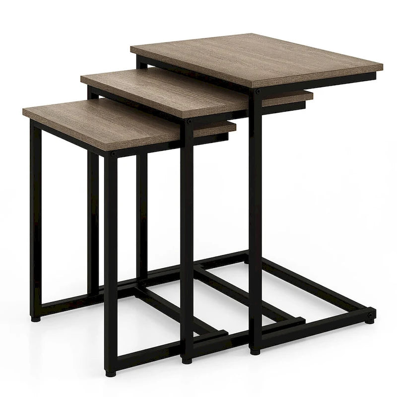 Lot de 3 tables d'appoint gigognes en forme de C, empilables, gris