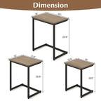 Lot de 3 tables d'appoint gigognes en forme de C, empilables, gris