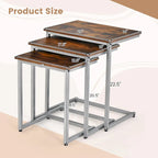 Lot de 3 tables d'appoint gigognes en forme de C, empilables, gris