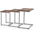 Lot de 3 tables d'appoint gigognes en forme de C, empilables, gris