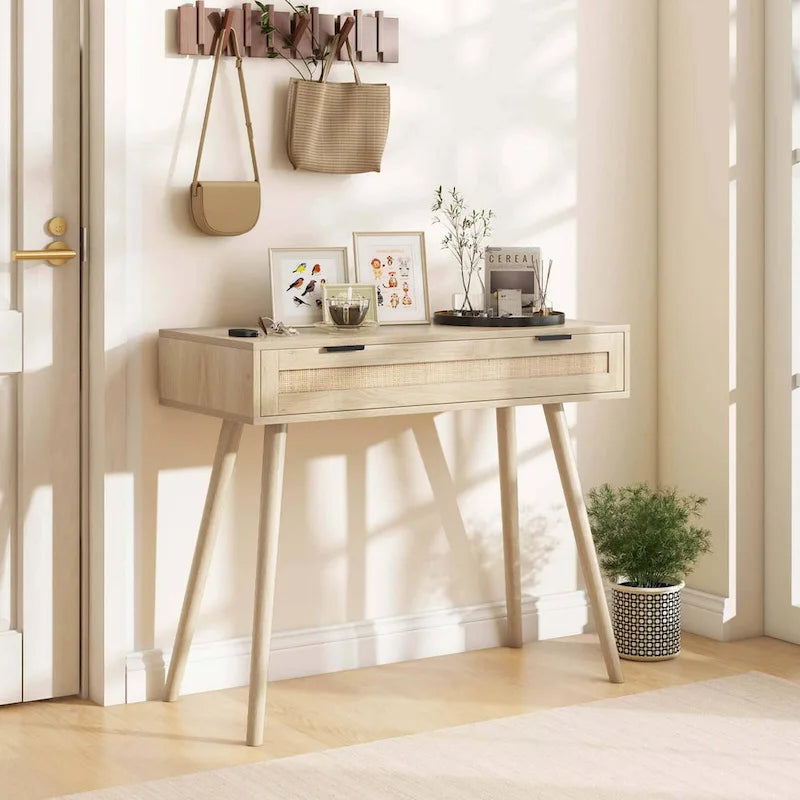 Console en rotin naturel avec tiroir coulissant, style bohème, 1 personne