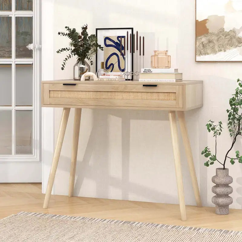 Console en rotin naturel avec tiroir coulissant, style bohème, 1 personne