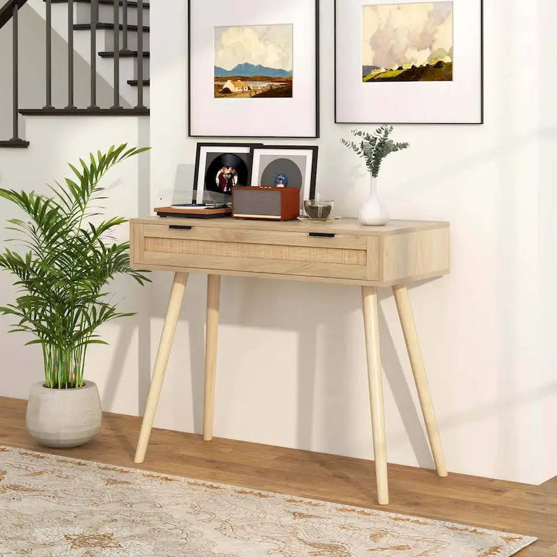 Console en rotin naturel avec tiroir coulissant, style bohème, 1 personne