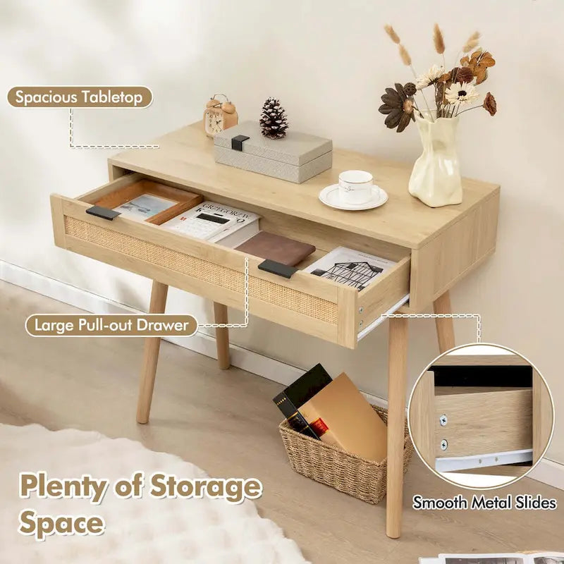 Console en rotin naturel avec tiroir coulissant, style bohème, 1 personne