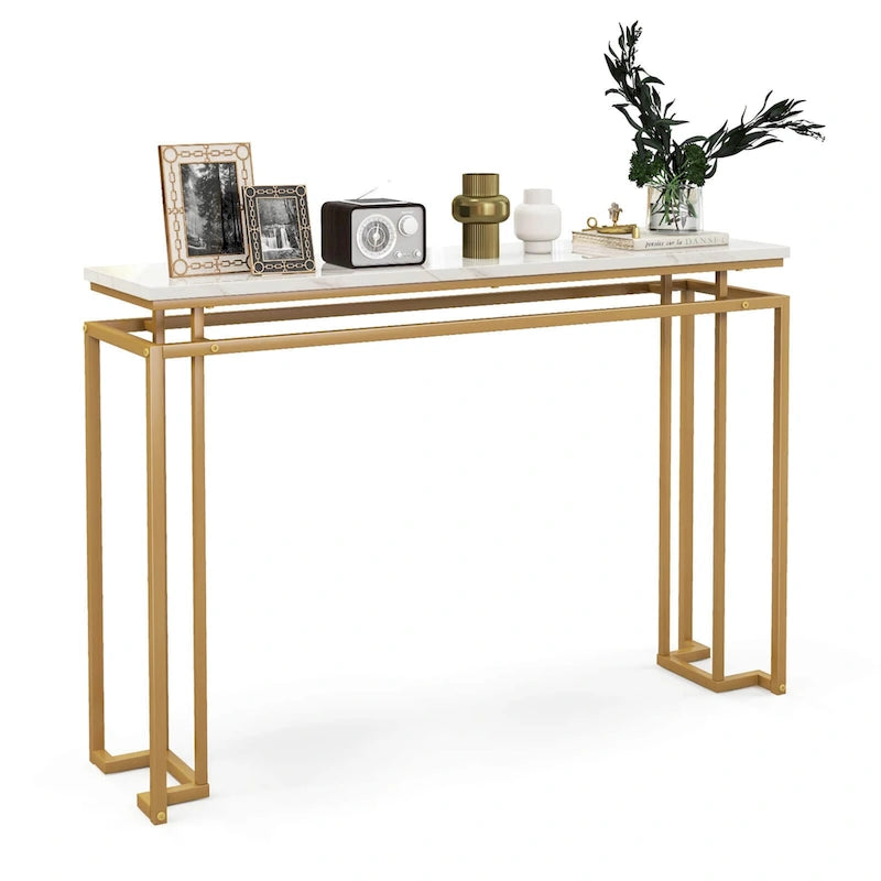 Table console imitation marbre blanc et or, assemblage par 1 personne