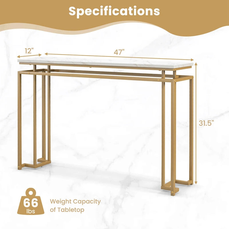Table console imitation marbre blanc et or, assemblage par 1 personne