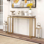 Table console imitation marbre blanc et or, assemblage par 1 personne