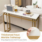 Table console imitation marbre blanc et or, assemblage par 1 personne