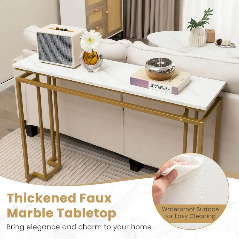 Table console imitation marbre blanc et or, assemblage par 1 personne