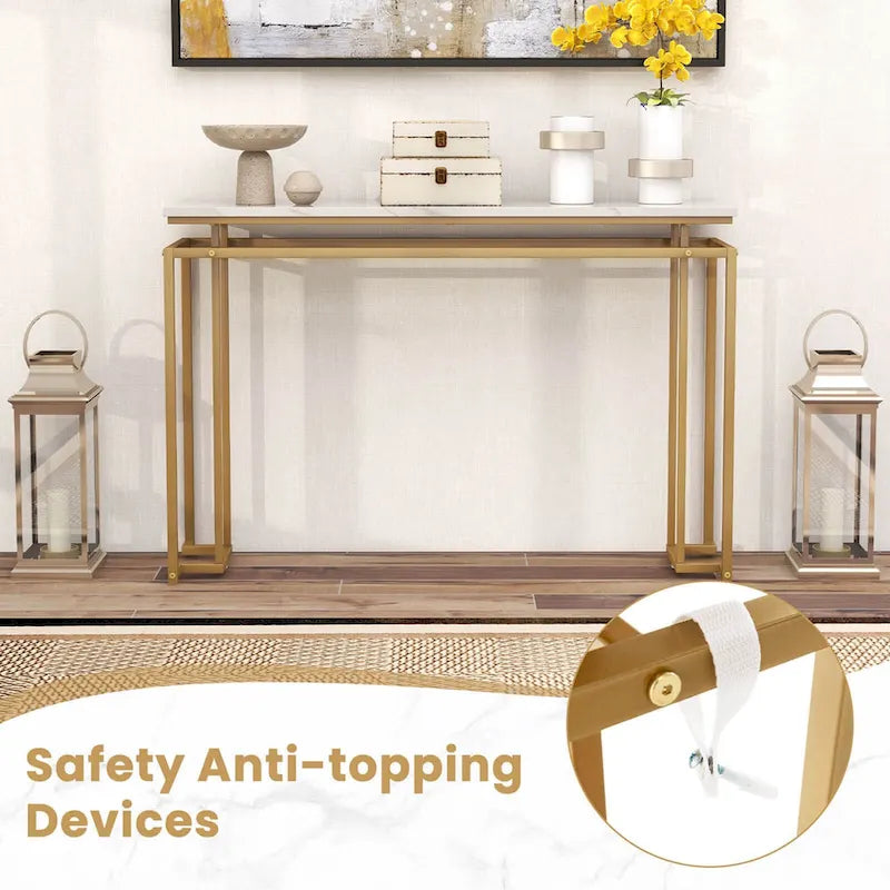 Table console imitation marbre blanc et or, assemblage par 1 personne