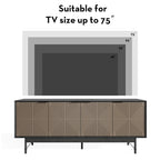 Meuble TV mi-siècle marron et noir avec portes, convient aux TV jusqu'à 75 pouces
