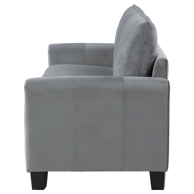 Canapé 3 places gris et noir, accoudoirs arrondis, pieds fuselés