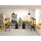 Bureau d'angle en L 1 personne avec huche, lumières LED et rangement, Chêne blanc/gris/marron rustique/noir