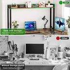 Bureau d'angle en L 1 personne avec huche, lumières LED et rangement, Chêne blanc/gris/marron rustique/noir