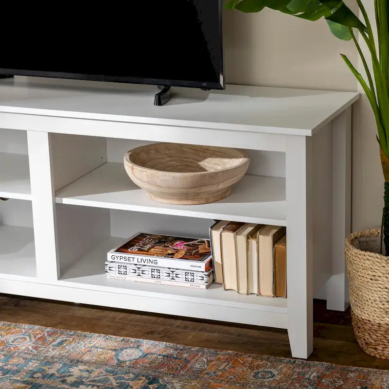 Meuble TV moderne de 58 po – Noyer foncé / Chêne blanc / Multicolore, étagère ouverte, pour 1 TV