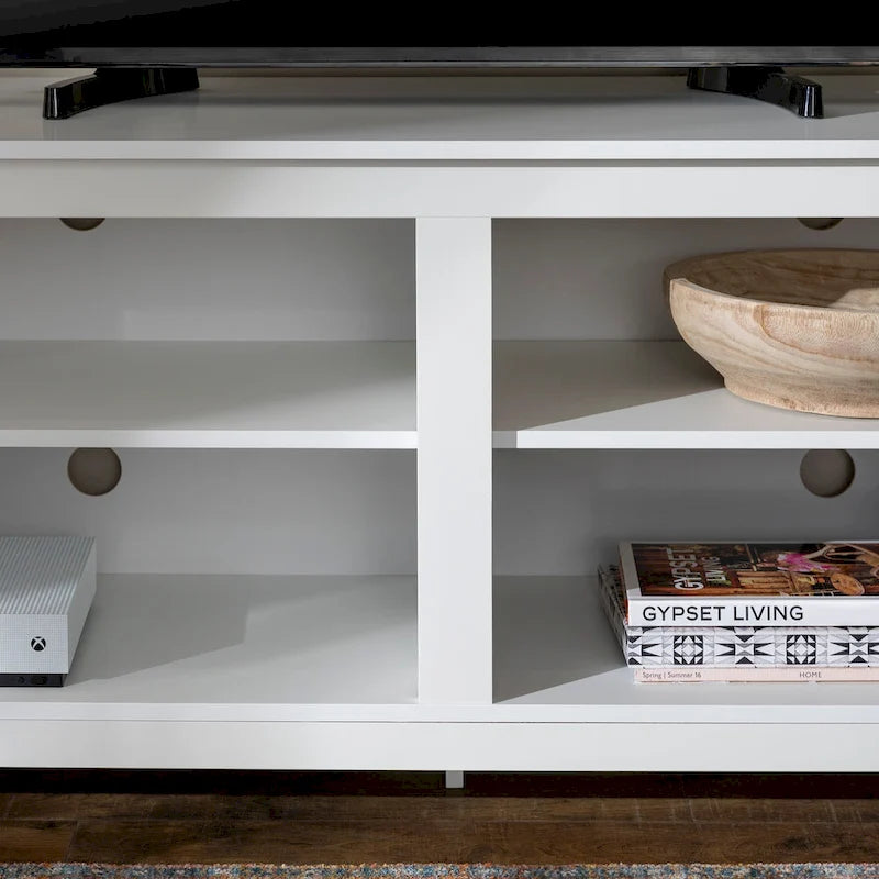 Meuble TV moderne de 58 po – Noyer foncé / Chêne blanc / Multicolore, étagère ouverte, pour 1 TV