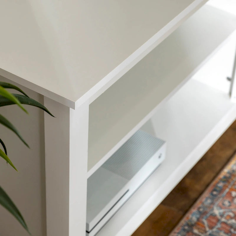 Meuble TV moderne de 58 po – Noyer foncé / Chêne blanc / Multicolore, étagère ouverte, pour 1 TV