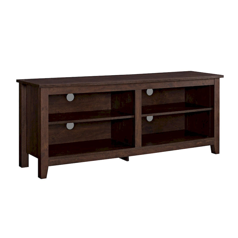 Meuble TV moderne de 58 po – Noyer foncé / Chêne blanc / Multicolore, étagère ouverte, pour 1 TV