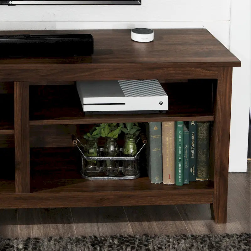 Meuble TV moderne de 58 po – Noyer foncé / Chêne blanc / Multicolore, étagère ouverte, pour 1 TV