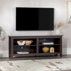 Meuble TV moderne de 58 po – Noyer foncé / Chêne blanc / Multicolore, étagère ouverte, pour 1 TV