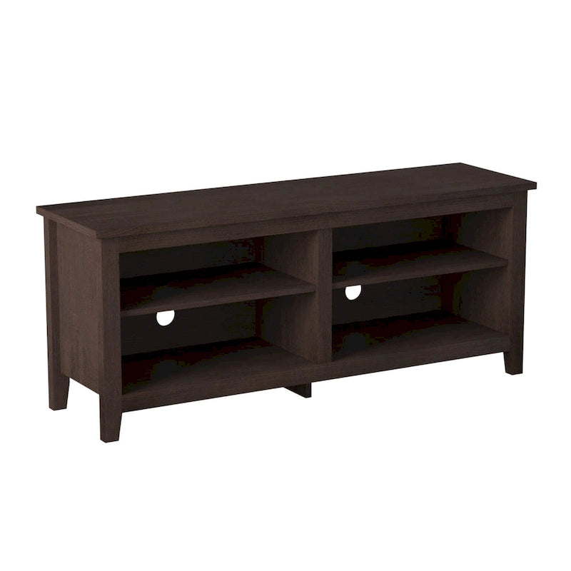 Meuble TV moderne de 58 po – Noyer foncé / Chêne blanc / Multicolore, étagère ouverte, pour 1 TV