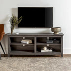 Meuble TV moderne de 58 po – Noyer foncé / Chêne blanc / Multicolore, étagère ouverte, pour 1 TV
