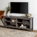 Meuble TV moderne de 58 po – Noyer foncé / Chêne blanc / Multicolore, étagère ouverte, pour 1 TV