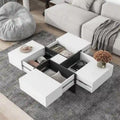 Table basse extensible blanche/noire/marron avec rangement dissimulé, pour 2 à 4 personnes