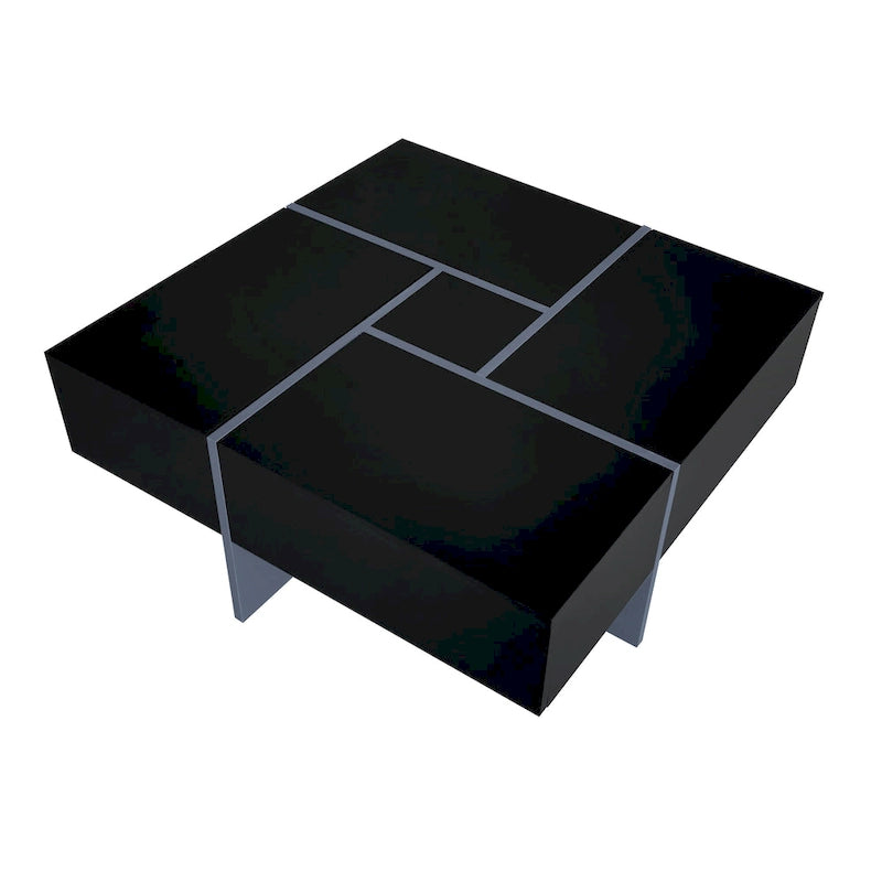 Table basse extensible blanche/noire/marron avec rangement dissimulé, pour 2 à 4 personnes